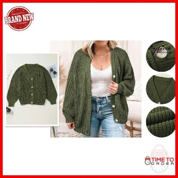 Plus Size Chunky Knit Cardigan Open Front Button Down Sweater - Picture 8 of 8